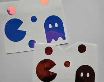 Retro Chrome Pac-Man Decals, Iridescent 8-Bit - Vinyl Stickers