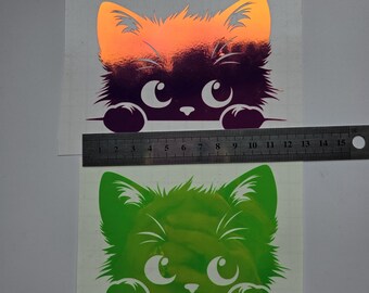 Peeping Cat Holographic Decals | Cat Window Decal | Vinyl Waterproof