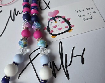 Midnight Bloom, Navy Blue and Fuchsia Beaded Phone strap/Wristlet Bracelete