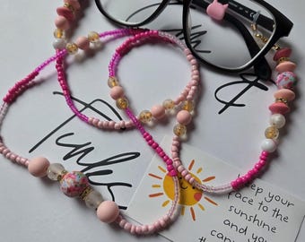 Pink Flora Beaded Glasses Chain/Necklace – with gold accents