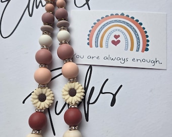 Boho Sunflower Beaded Phone Strap | Earthy Toned Beads Phone Accessory