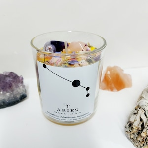 Aries candle, crystal candle, zodiac gift, vegan candle, soy scented candle, meditation, intention candle, gifts for her, best freind