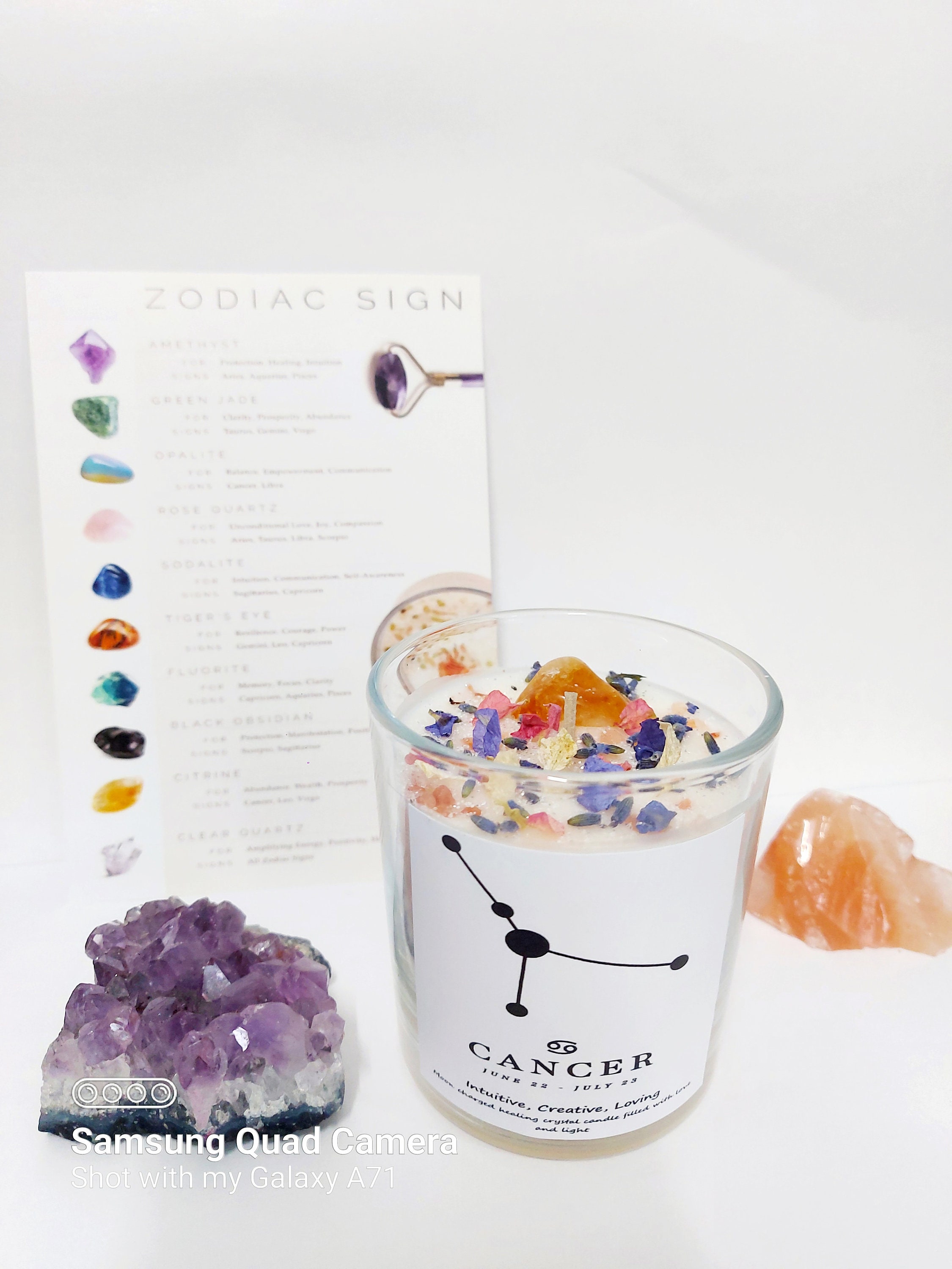 Cancer Candle Star Sign Candle Healing Crystal 5 Scents Etsy UK