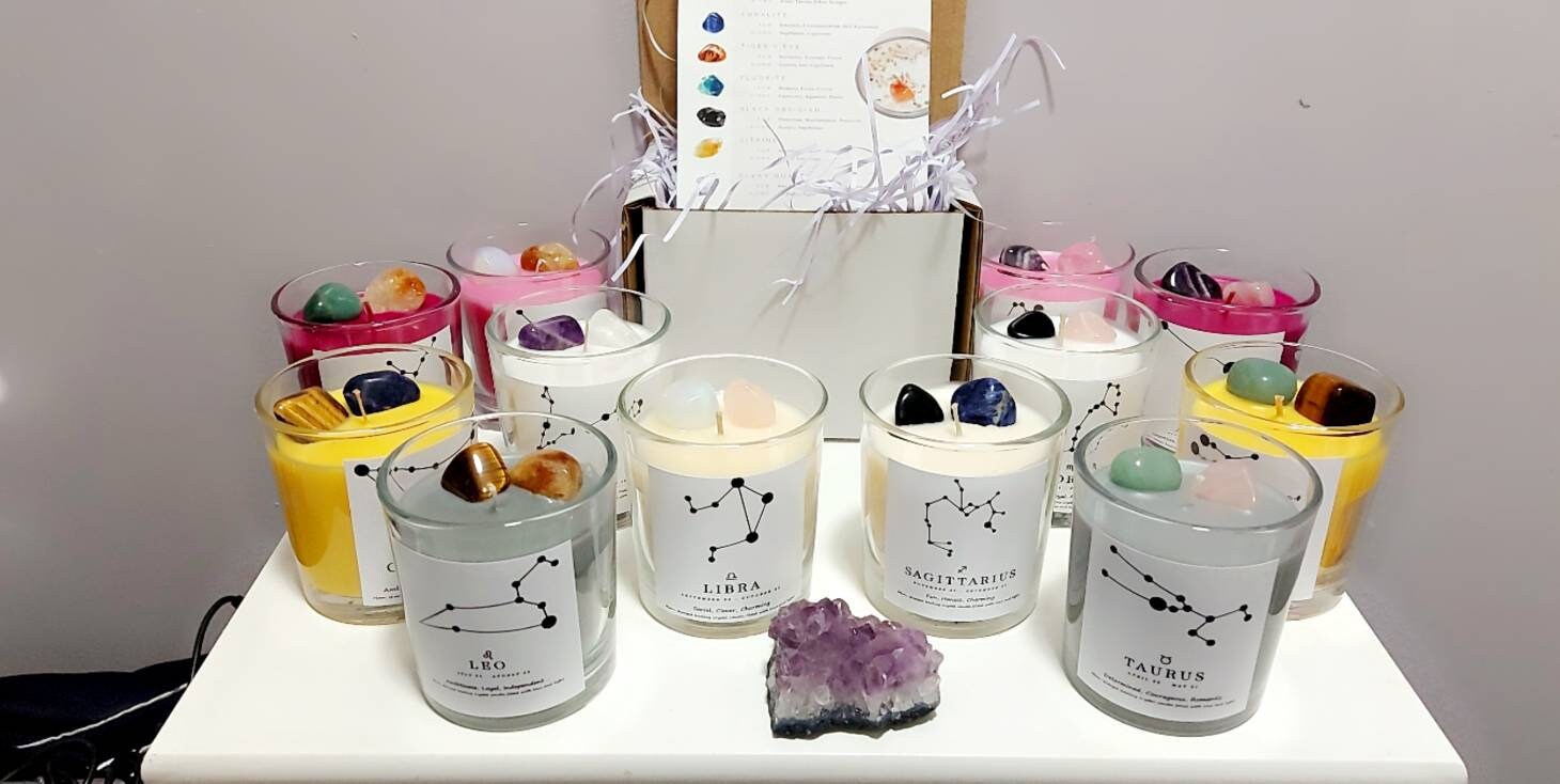 Star Sign Candle Crystal Candle Zodiac Candles Healing Etsy UK