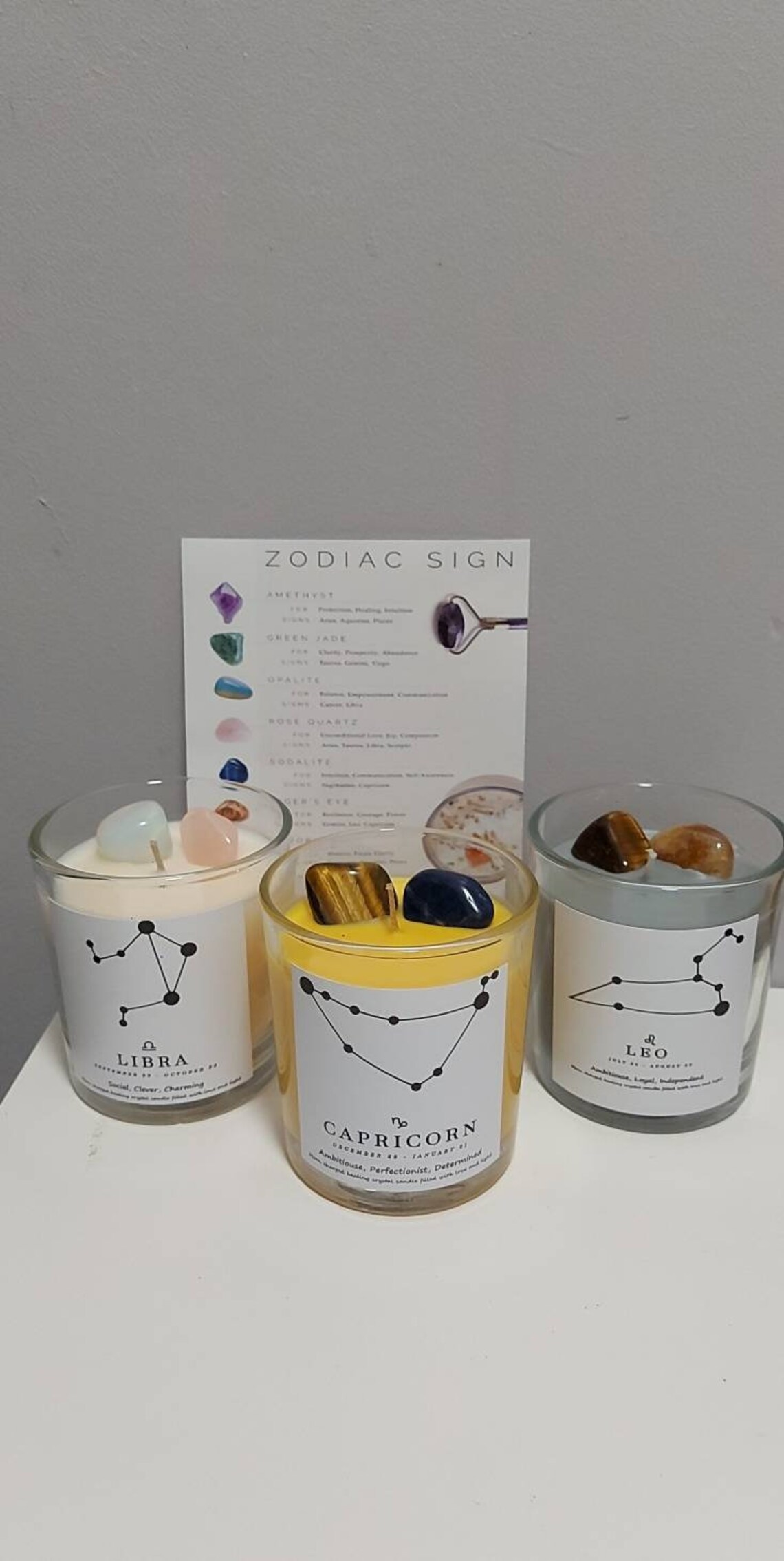 Star Sign Candle Crystal Candle Zodiac Candles Healing Etsy UK
