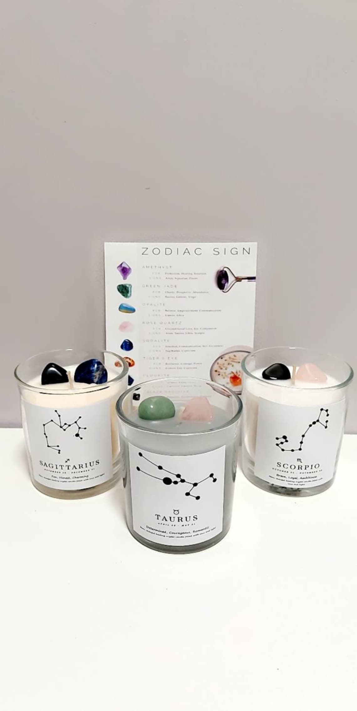 Star Sign Candle Crystal Candle Zodiac Candles Healing Etsy UK