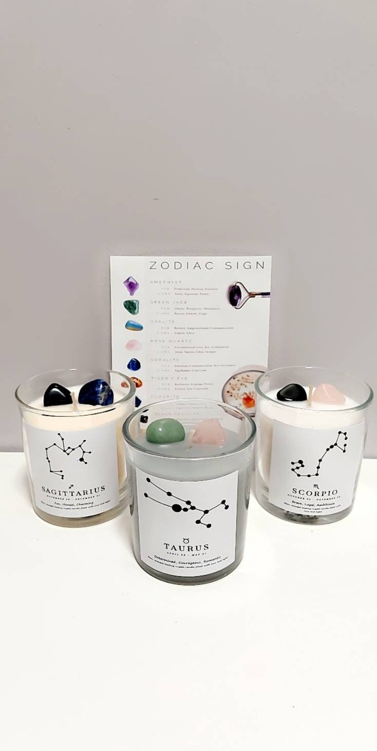 Star Sign Candle Crystal Candle Zodiac Candles Healing Etsy UK