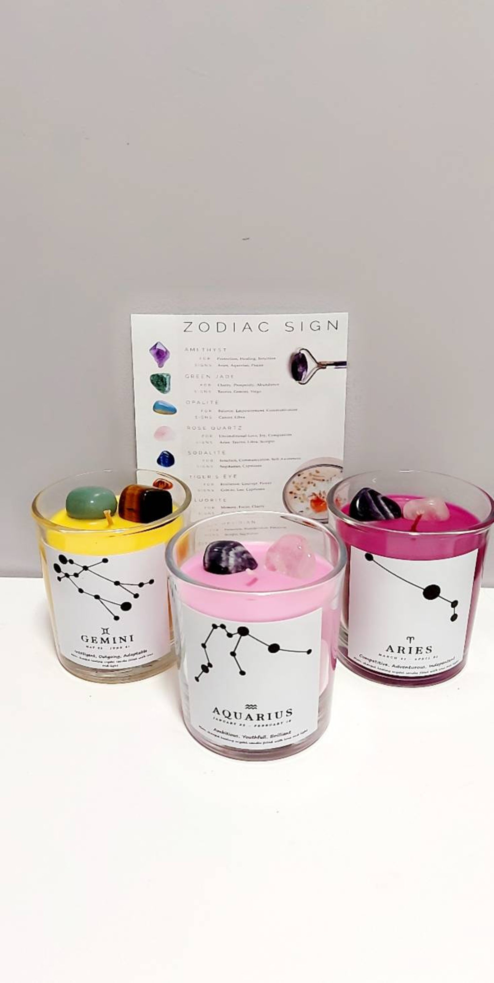 Star Sign Candle Crystal Candle Zodiac Candles Healing Etsy UK