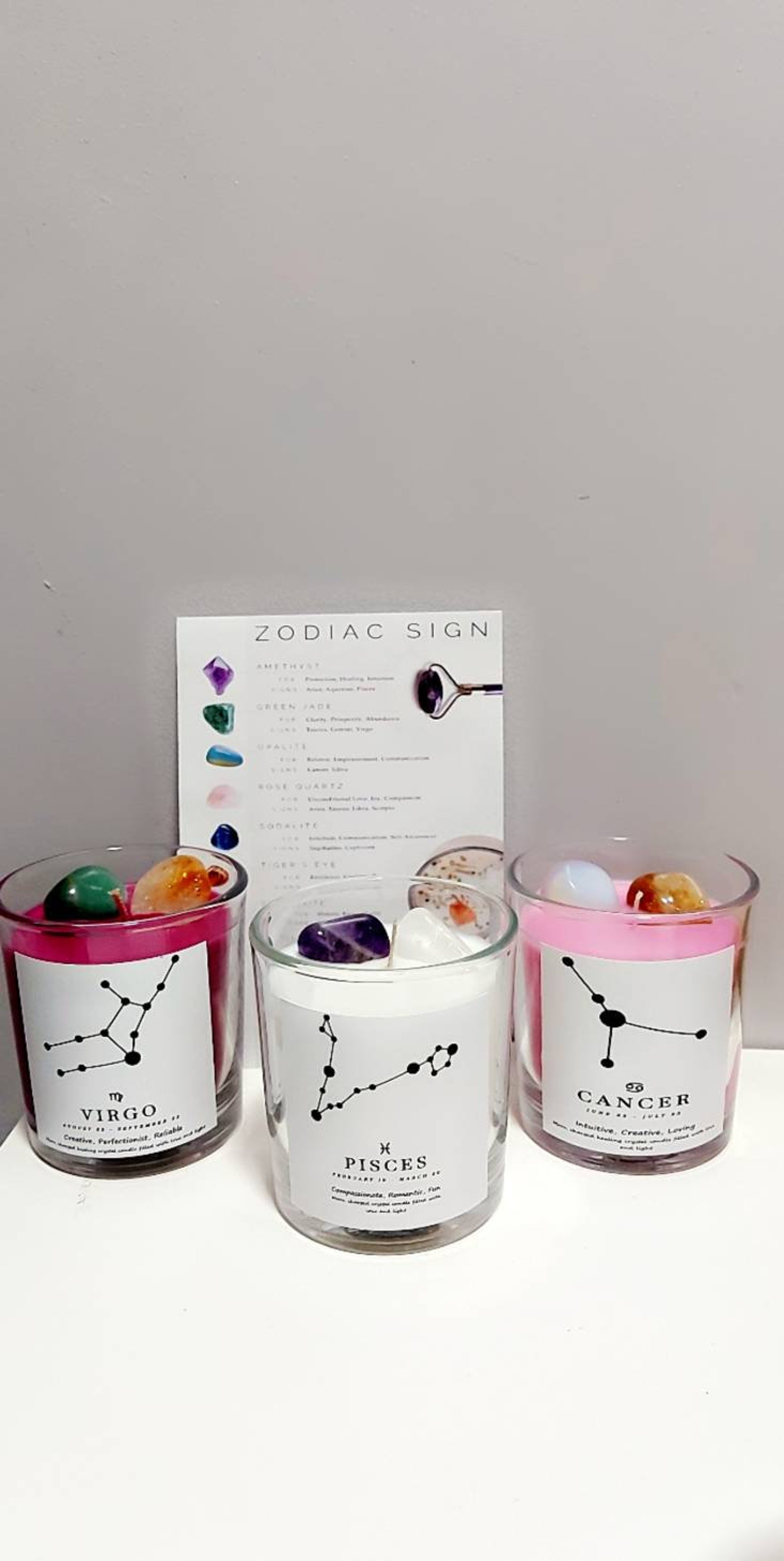 Star Sign Candle Crystal Candle Zodiac Candles Healing Etsy UK