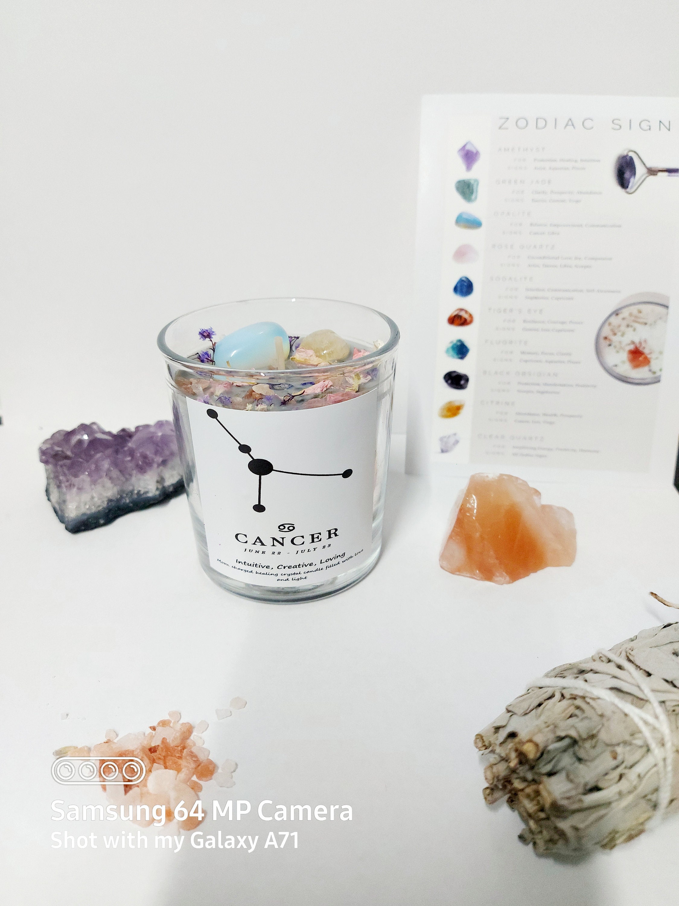 Cancer candle zodiac candle crystal infused citrine & Etsy