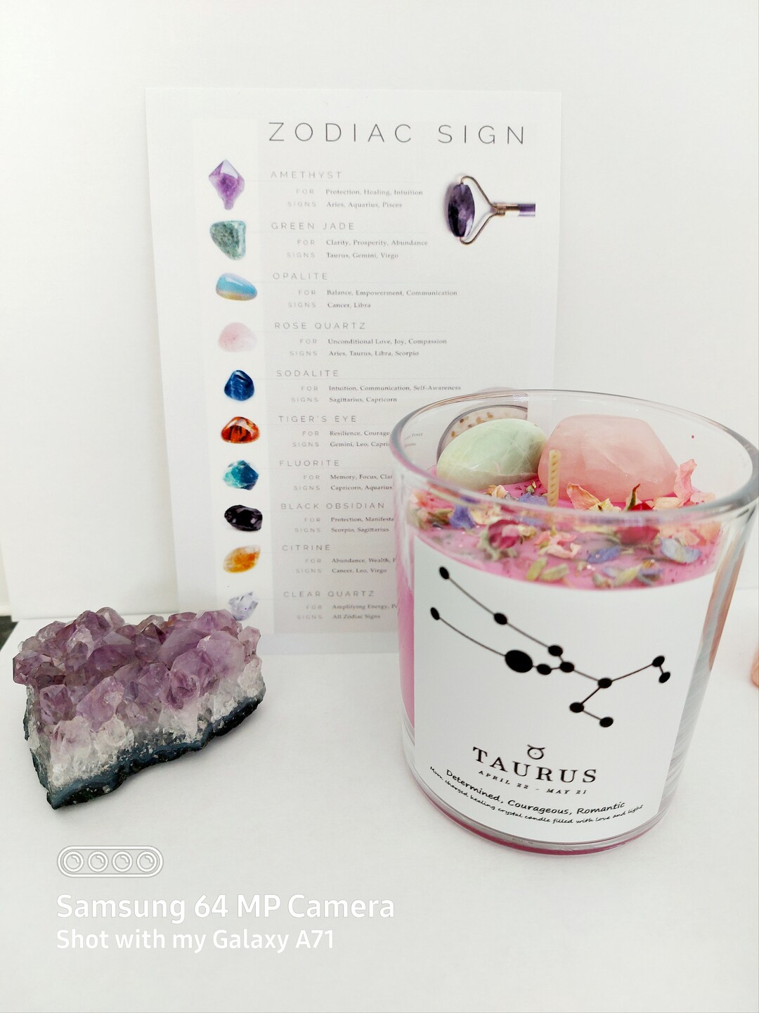 Taurus Candle, Taurus Gift, Hand Made, Crystal Infused, Crystal Healing