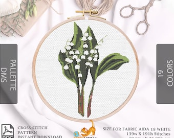 Lilly of the valley cross stitch pattern pdf  | Embroidery designs flowers | Embroidery for beginners |Cross stitch art | Mini cross stitch