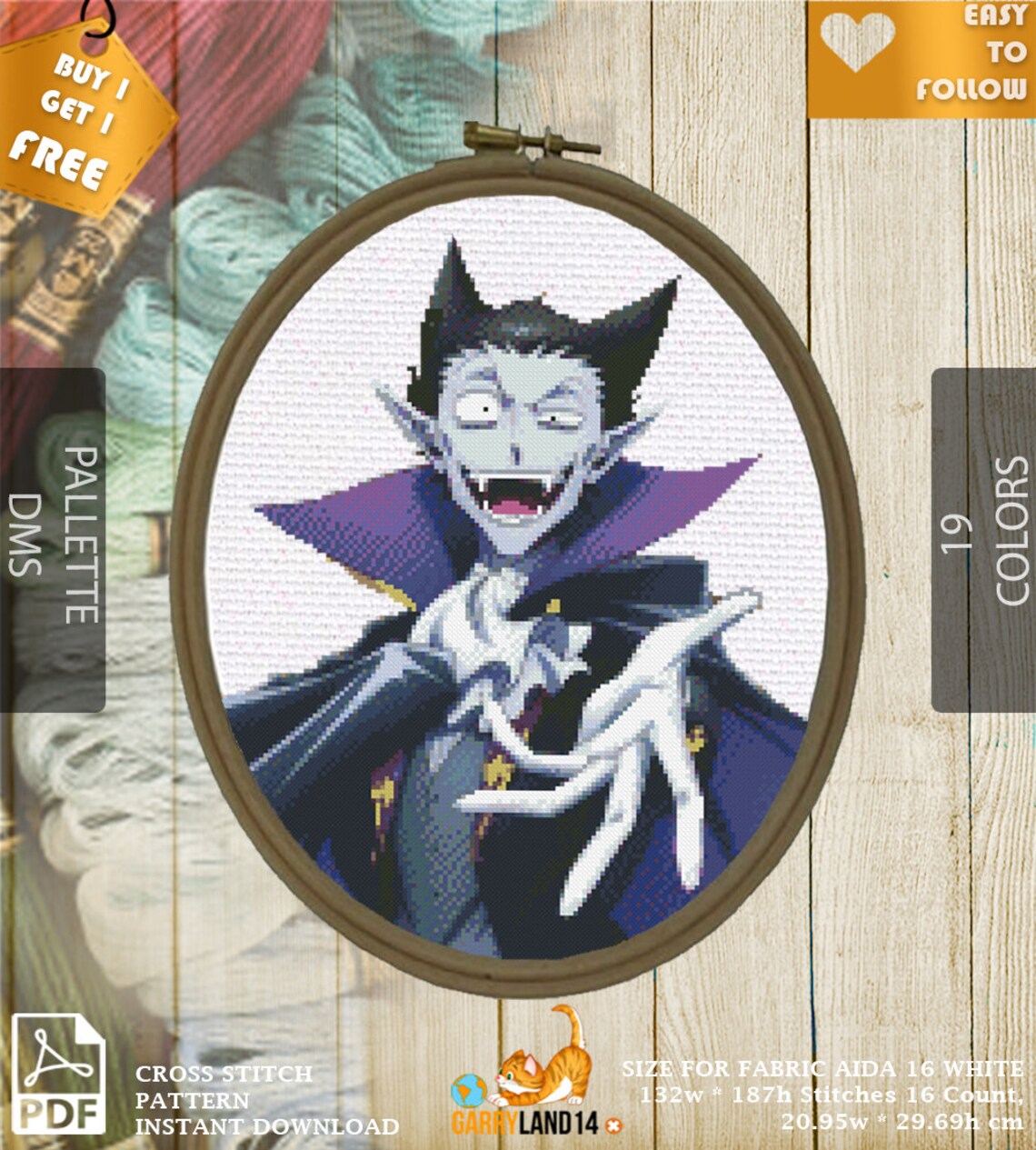 Vampire Goth, Dracula Cross Stitch Pattern Pdf, Embroidery Stitches