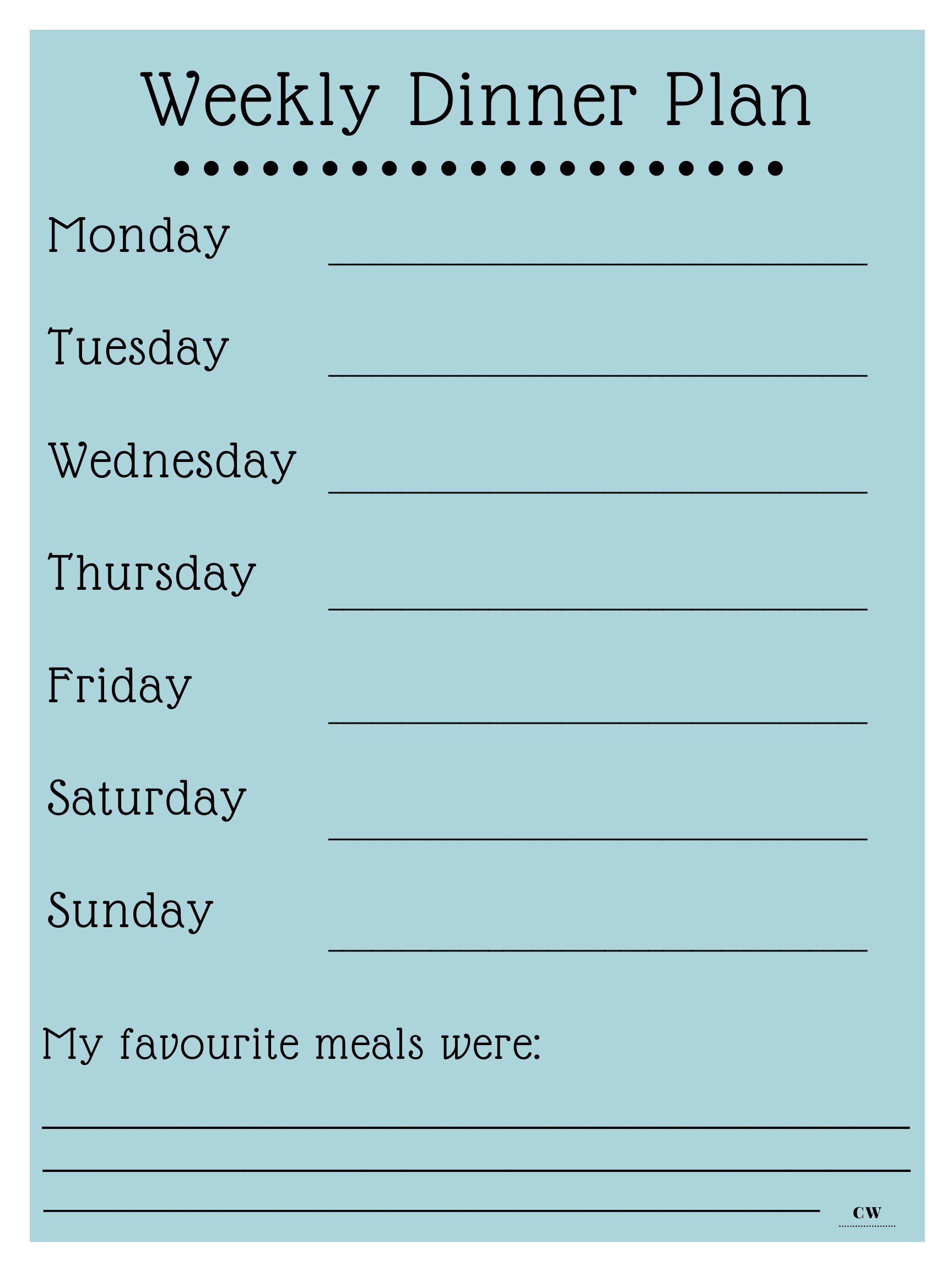 weekly dinner planner template blue black etsy