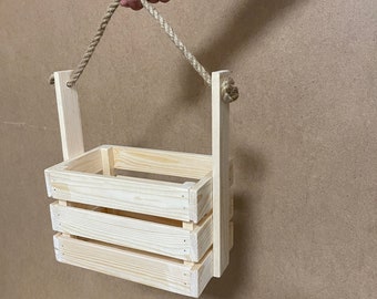 Wooden Crate with Handle Harvest Basket Garden Basket Large Nesting Boxe Home wood décor Deep wood crate Vegetable Basket Wood crates kids