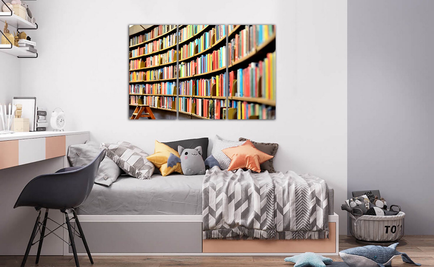 Bookshelf Wall Art Library Canvas Colorful Book Art Vintage Etsy UK