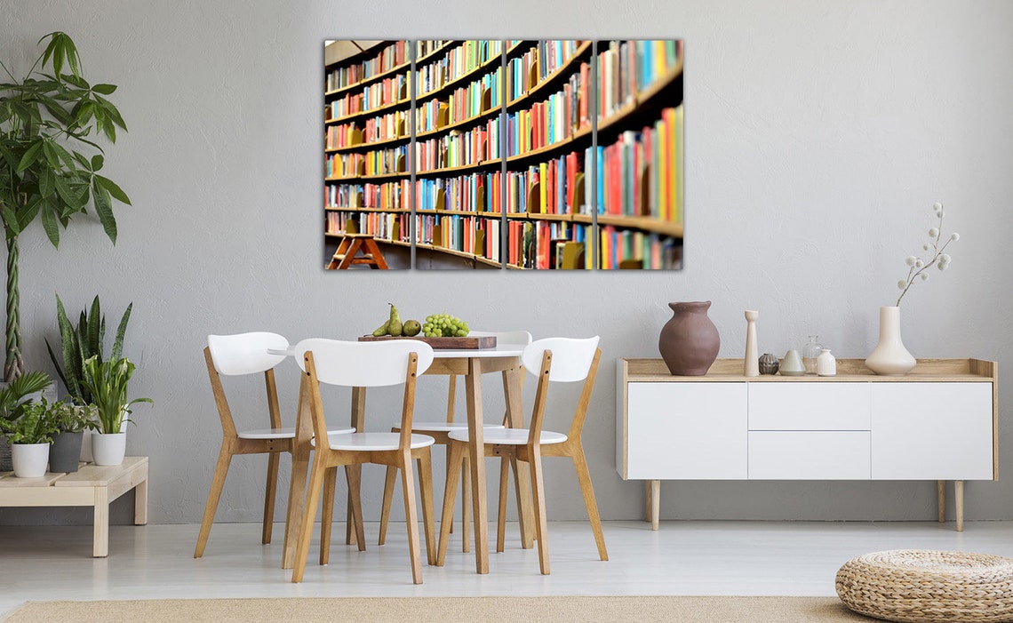 Bookshelf Wall Art Library Canvas Colorful Book Art Vintage Etsy UK