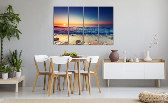Sunset on Beach Art Sea Canvas Set Sunrise Wall Print Stone | Etsy