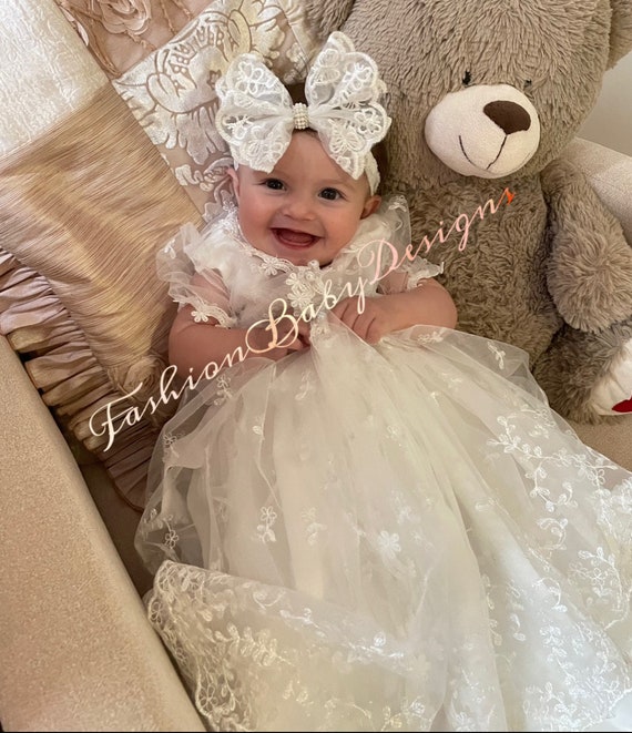 Buy White Lace Christening Gown, Infant Baptism Dress, Unique Baby Boho  Dress, Flower Girl Online in India - Etsy