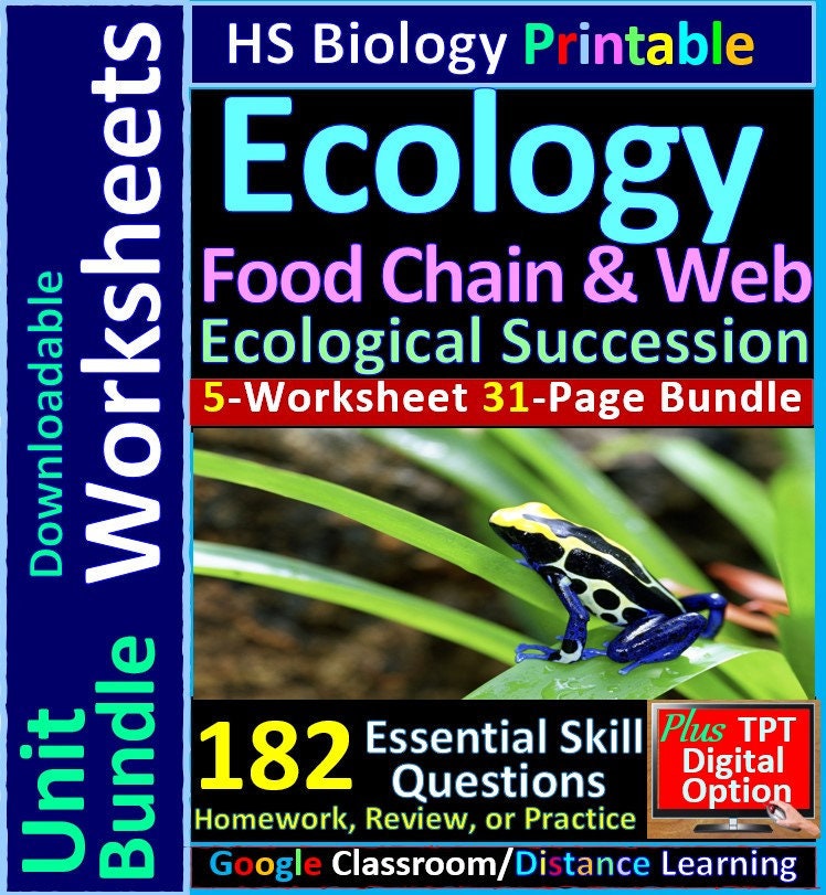 Ecology, Food Chain, Succession Unit Bundle - Living Environment Regents Biology Essential Skills Worksheets / Answer Key (Homework, Review)