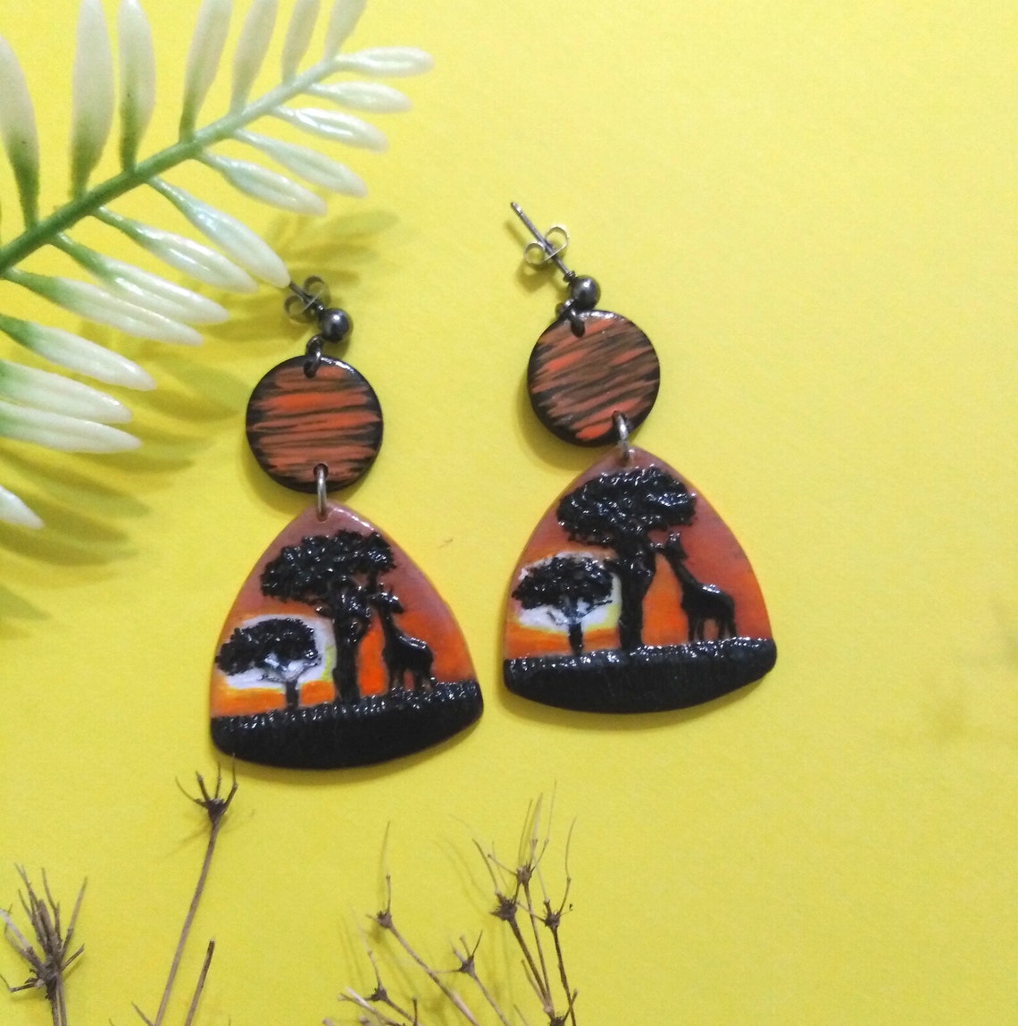 Bright polymer clay earrings with animals. Unusual earrings Etsy