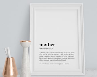Mother Dictionary Print, Mom Definition Wall Art Printable
