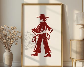 Red Wine Cowboy Wall Art, Western Decor Print, Modern Cowgirl Poster, Burgundy Cowgirl Print, Editorial Wall Art, Cowboy Inspired Wall Art