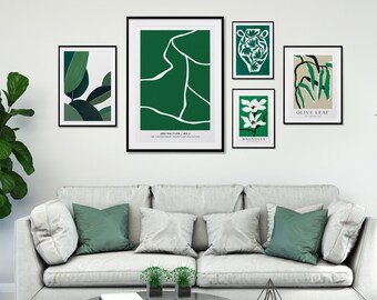 Botanisches Blatt Print Set: Minimalistisches Grünes Wohn Dekor (Digitaler Download