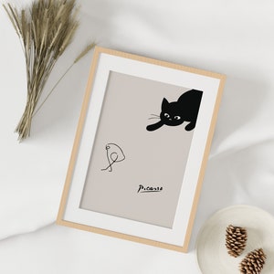 Funny Picasso Cat and Bird Art Print (Digital Download)