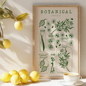 Arte murale botanica vintage, poster rustico di erbe aromatiche, elegante decorazione verde, stampa ispirata alla natura, idea regalo perfetta