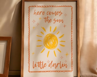 Here Comes The Sun Little Darling Print, Above Bed Decor, Apartment Decor, Girly Wall Art, Kids Wall Art, Bedroom Wall Art, New Baby Gift