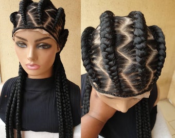 Braided wig full lace handmade jumbo braids with zigzag cut free shipping