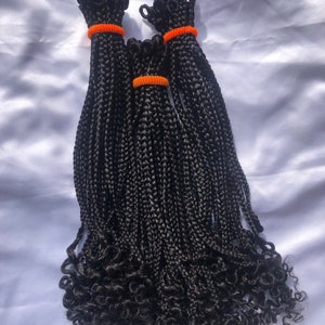 Black crochet hair pre looped handmade box braids with curly ends