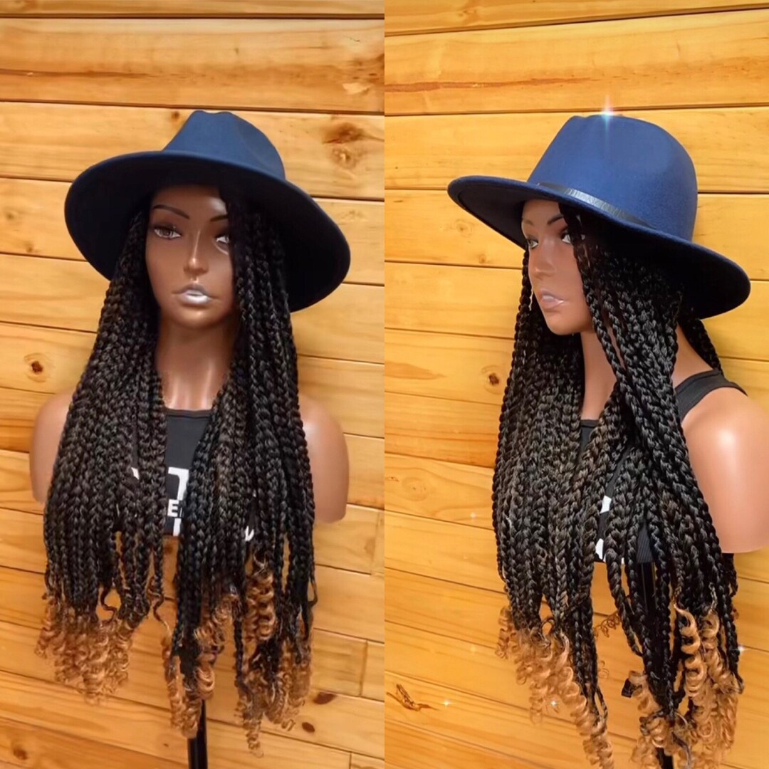 Ombré Black and Brown Box Braids Braided Wig Hat Free Shipping Etsy