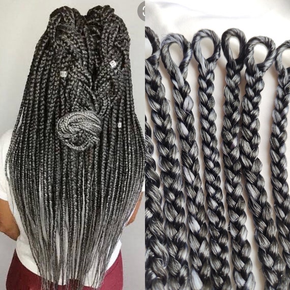 Prelooped Black And Grey Box Braids Crochet Handmade Free Etsy Il 570xN.3633322312 Gzyj