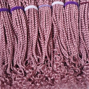 Prelooped crochet baby pink braids with curly ends box braids 12 inches