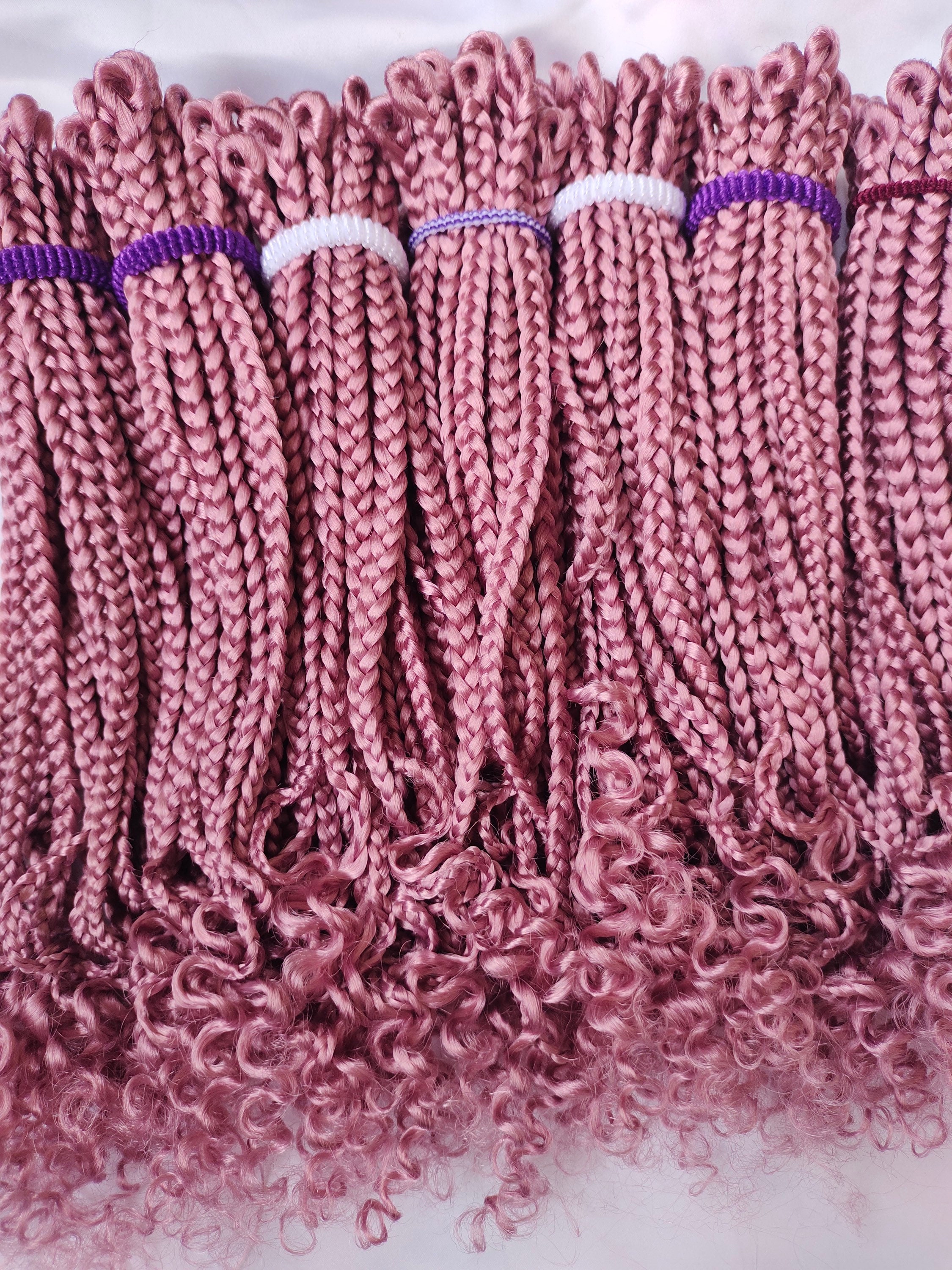 Prelooped Crochet Baby Pink Braids With Curly Ends Box Braids 12 Inches