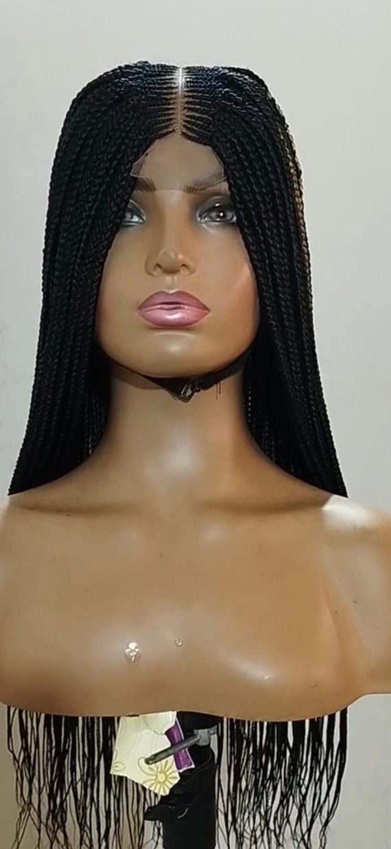Braided wigs with middle part closure ONLY! Short Box Braided Wig. Braided Wig With Beads. Lace Closure  main image 2