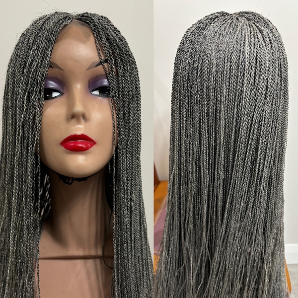 Ready to ship Micro braided handmade twists 32 inches salt and pepper braided wig free shipping.