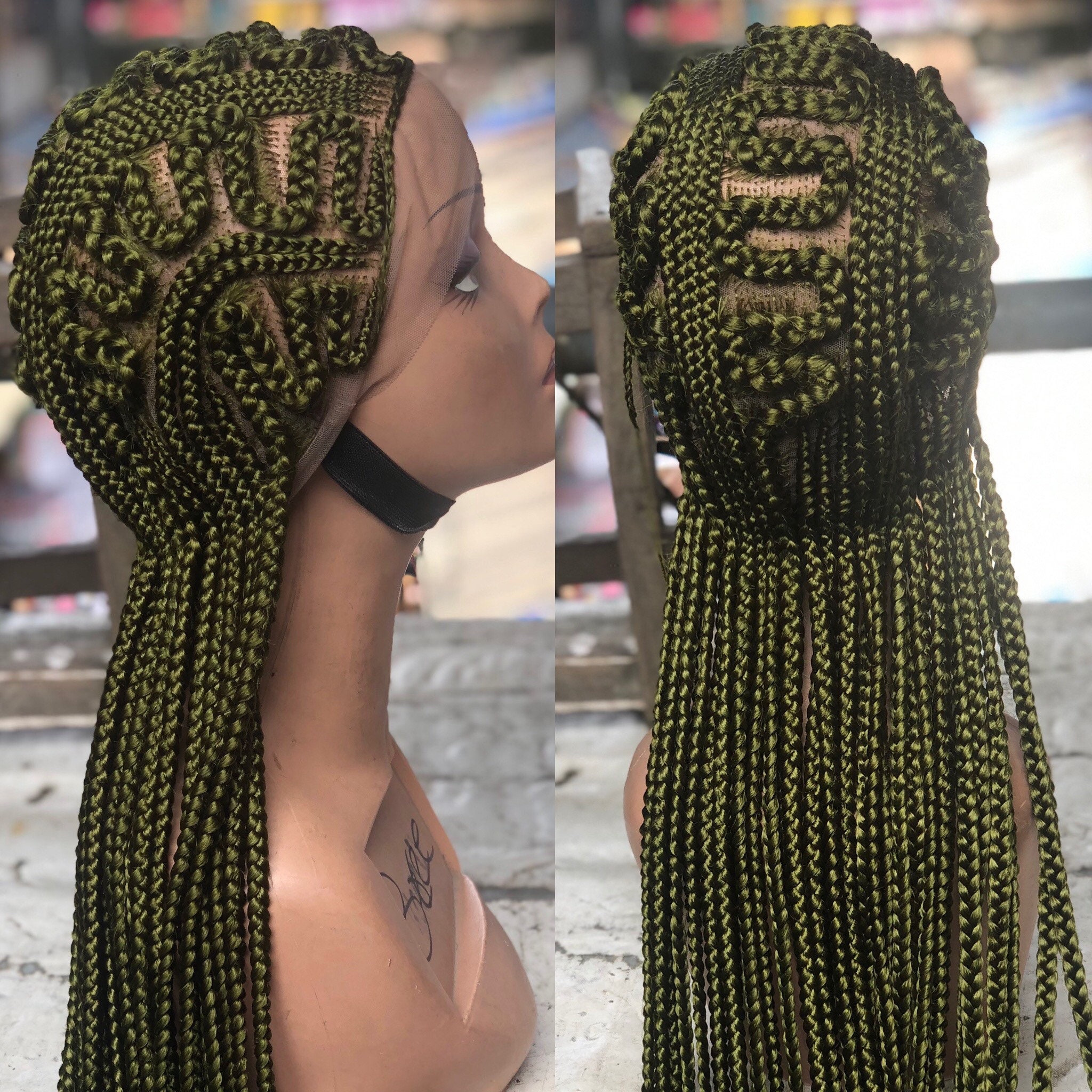 Braided Wig Full Lace Olive Green Corn Row Braids With Free Shipping -   Canada