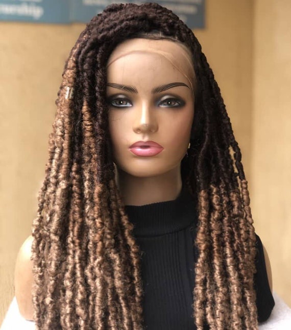 Long Butterfly Locs Handmade Brown Ombré Locs Wig Full Lace  display picture 2