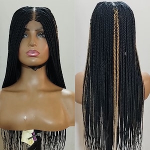 Braided center part wig closure finish handmade Colour 1, 27  braids free shipping