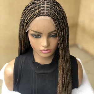 Knotless Braided wig full lace handmade brown micro braids free shipping