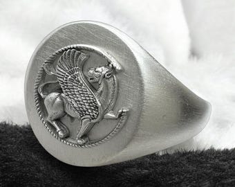 Unisex 925 Silver Griffin Ring: Persian Imperial Pahlavi Style