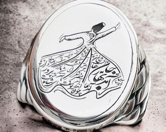 Dervish Dance 925 Silver Ring: Islamic Sufi Calligraphy