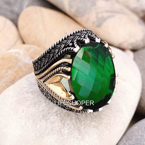 Sterling silver men ring,green zirconia men ring,zircon men ring,turkish ottoman empire ring,unique men ring,men ruby ring,silver mens buy ring