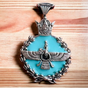 Feito na turquia 925 prata esterlina ahura mazda zoroastrian aquemênida pingente de coroa, colar de prata esterlina 925 faravahar farovahar