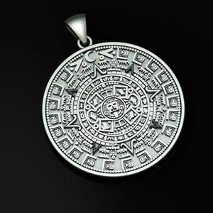 Maya Aztec Calender Necklaces Pendant Sterling Silver 925,925 Serling Silver Round Aztec Mayan Calendar Charm Pendant Necklace