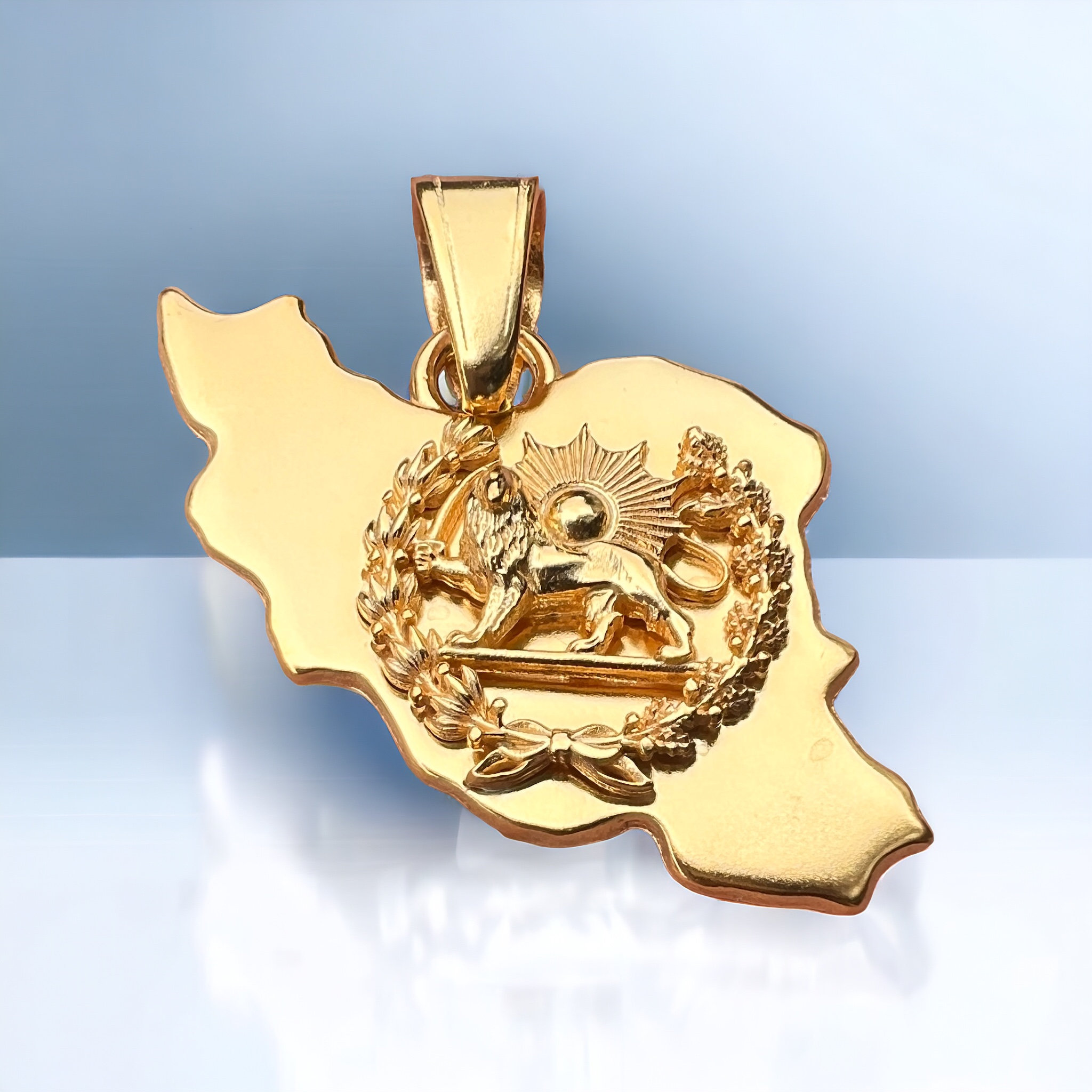Pendentif Or 22 Carats Moyen-Orient - Lion Impérial Et Soleil Persan Tressé - Neuf Avec étiquettes