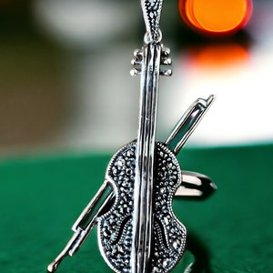 Sterling Silver Violin Pendant: Marcasite Instrument Charm